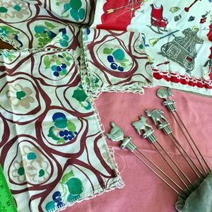 ⚜️ VINTAGE NAPKINS BARK CLOTH CROCHETED EDGE TEAL BOHEMIAN EPLVC